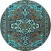 Round Machine Washable Persian Light Blue Traditional Rug, wshtr2207lblu