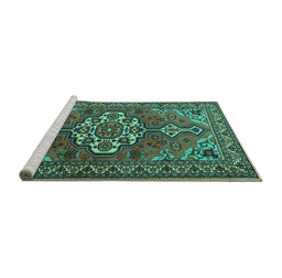 Sideview of Machine Washable Persian Turquoise Traditional Area Rugs, wshtr2207turq