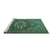 Sideview of Machine Washable Persian Turquoise Traditional Area Rugs, wshtr2207turq