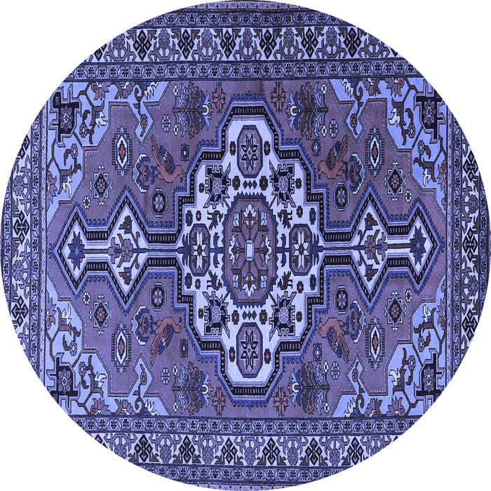 Round Machine Washable Persian Blue Traditional Rug, wshtr2207blu