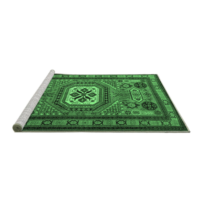 Sideview of Machine Washable Persian Emerald Green Traditional Area Rugs, wshtr2208emgrn