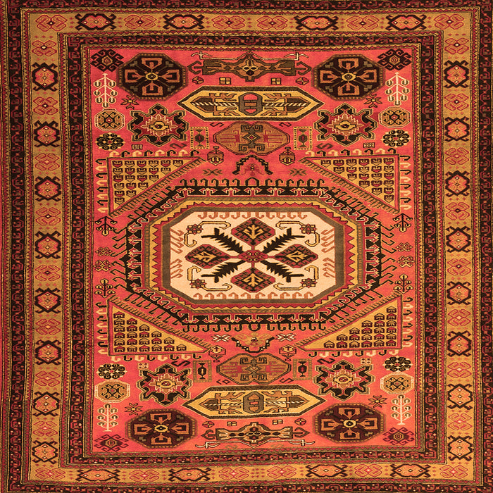 Round Machine Washable Persian Orange Traditional Area Rugs, wshtr2208org