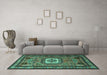 Machine Washable Persian Turquoise Traditional Area Rugs in a Living Room,, wshtr2208turq