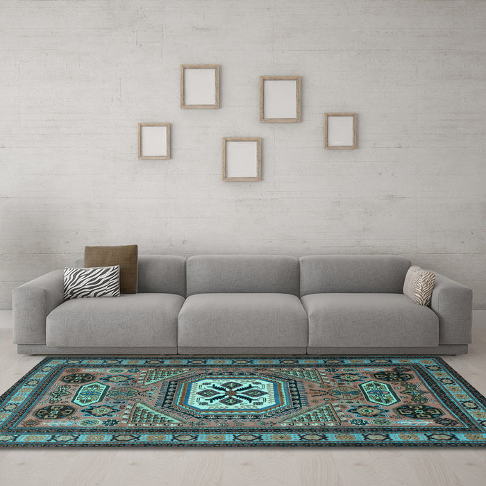 Machine Washable Persian Light Blue Traditional Rug in a Living Room, wshtr2208lblu