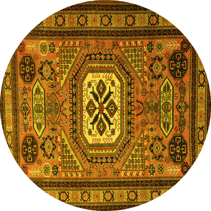 Round Machine Washable Persian Yellow Traditional Rug, wshtr2208yw