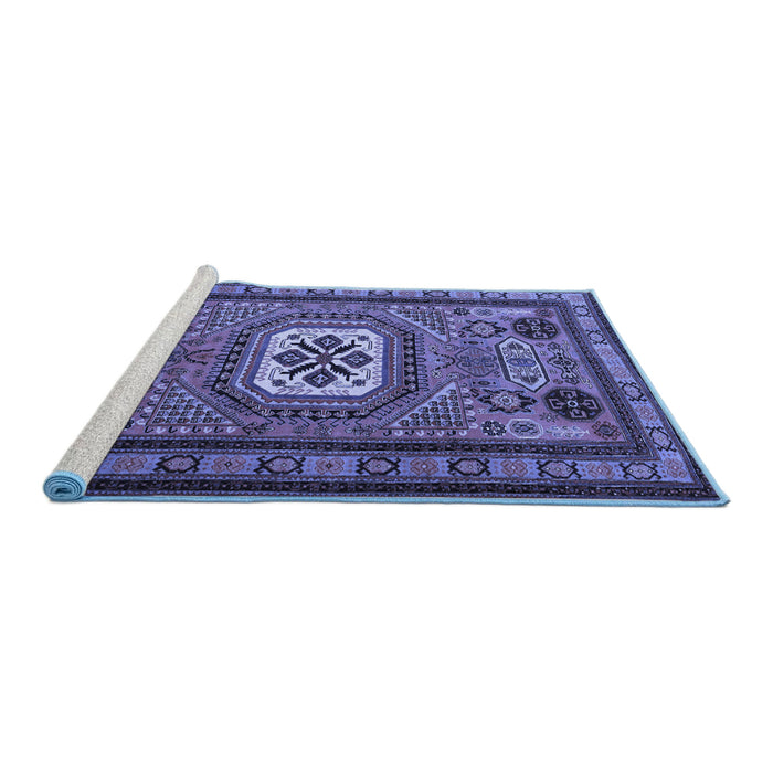Sideview of Machine Washable Persian Blue Traditional Rug, wshtr2208blu