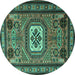 Round Machine Washable Persian Turquoise Traditional Area Rugs, wshtr2208turq