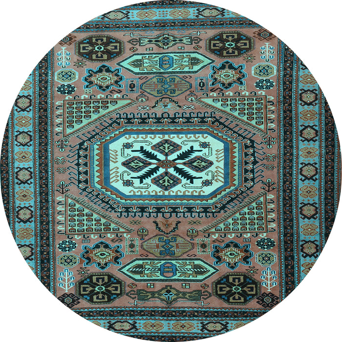 Round Machine Washable Persian Light Blue Traditional Rug, wshtr2208lblu