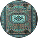 Round Machine Washable Persian Light Blue Traditional Rug, wshtr2208lblu