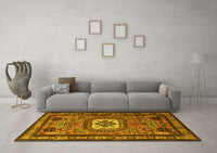 Machine Washable Persian Yellow Traditional Rug, wshtr2208yw