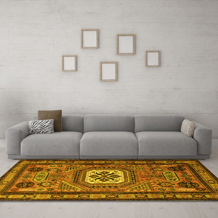 Machine Washable Persian Yellow Traditional Rug in a Living Room, wshtr2208yw