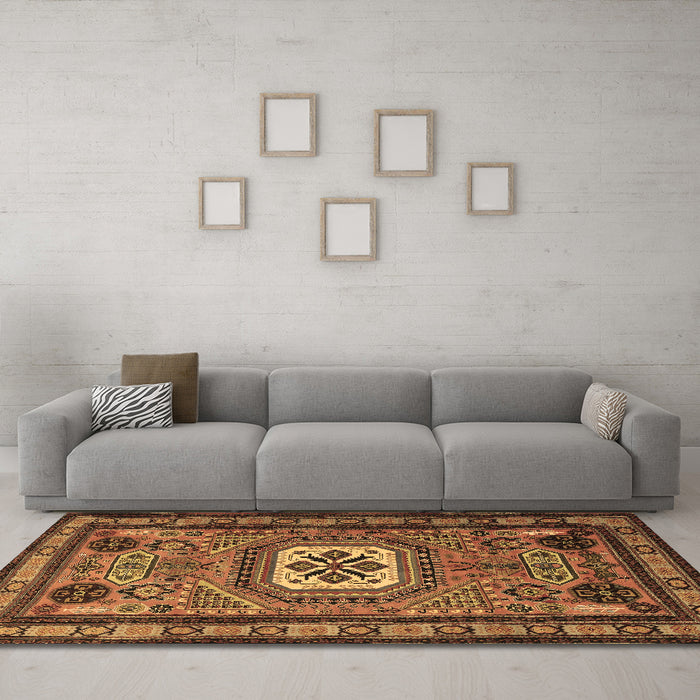 Machine Washable Persian Brown Traditional Rug in a Living Room,, wshtr2208brn