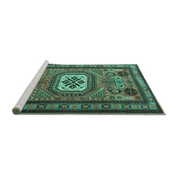 Sideview of Machine Washable Persian Turquoise Traditional Area Rugs, wshtr2208turq
