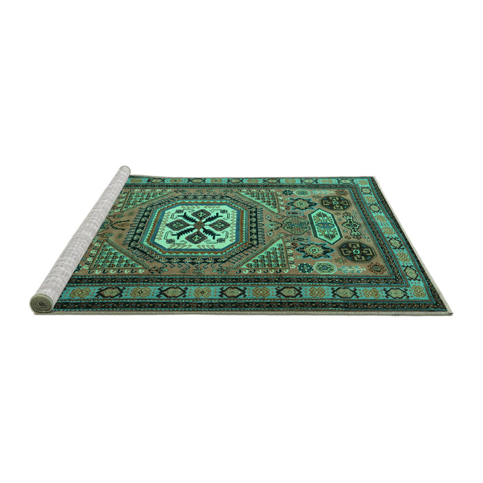 Sideview of Machine Washable Persian Turquoise Traditional Area Rugs, wshtr2208turq