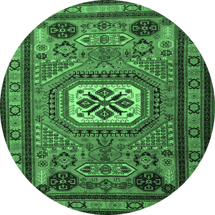 Round Machine Washable Persian Emerald Green Traditional Area Rugs, wshtr2208emgrn
