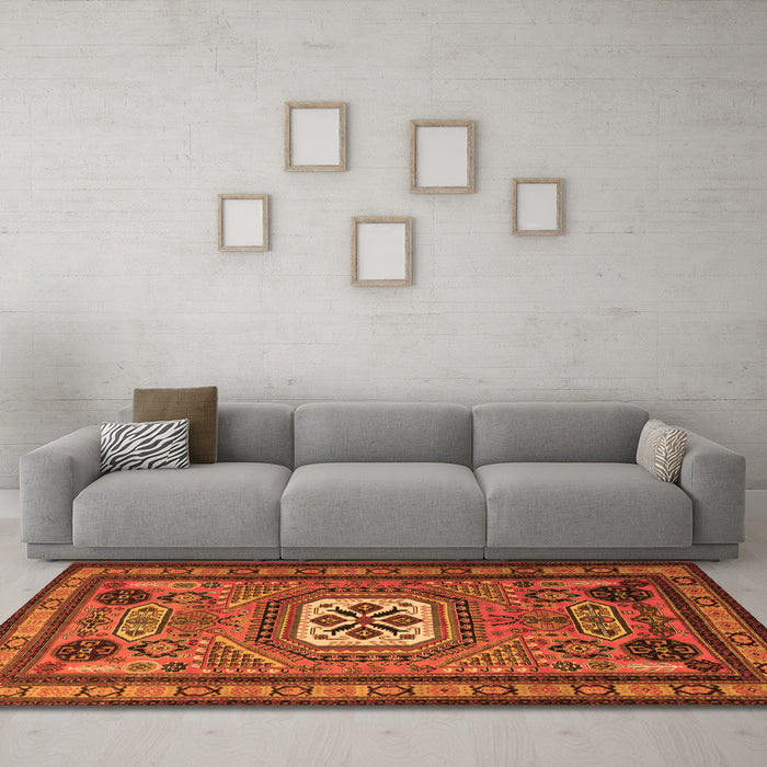 Machine Washable Persian Orange Traditional Area Rugs in a Living Room, wshtr2208org