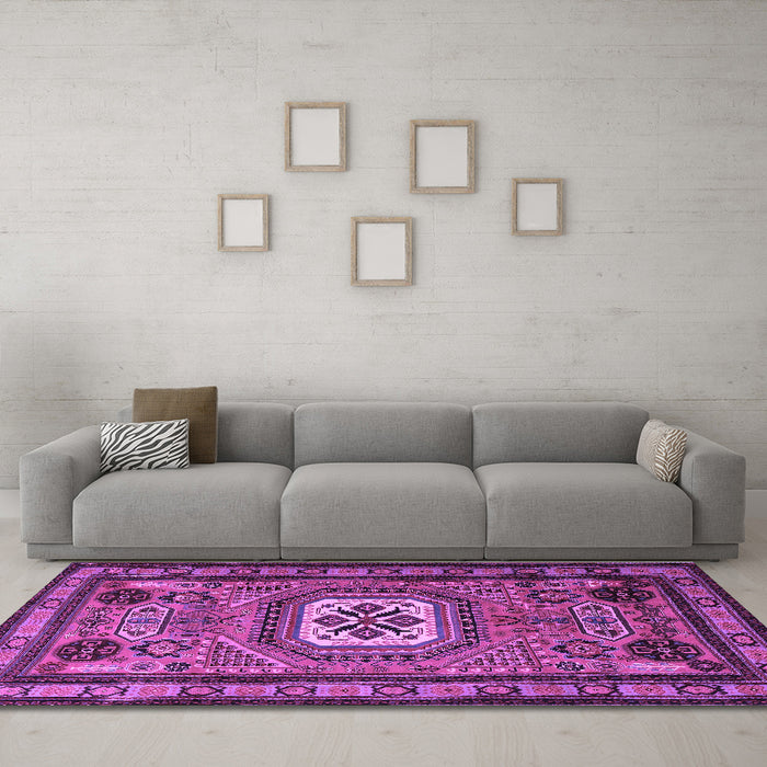 Machine Washable Persian Purple Traditional Area Rugs in a Living Room, wshtr2208pur