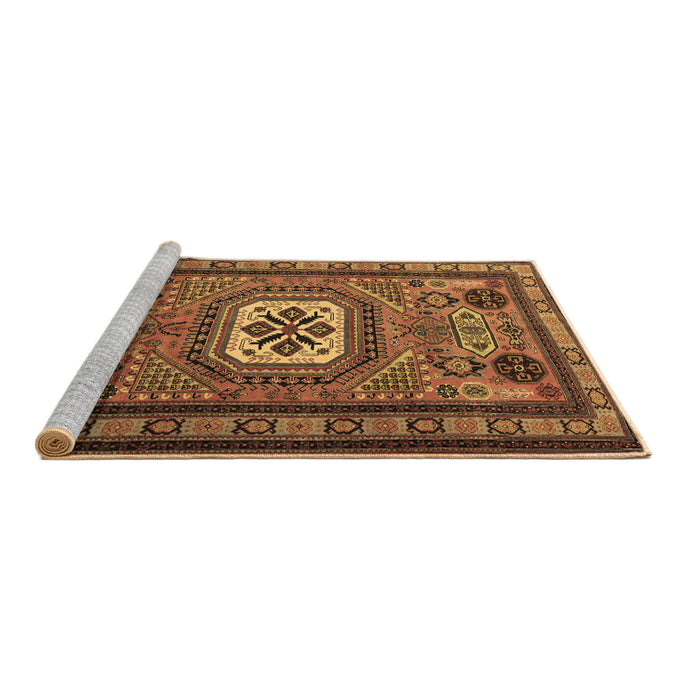 Sideview of Machine Washable Persian Brown Traditional Rug, wshtr2208brn