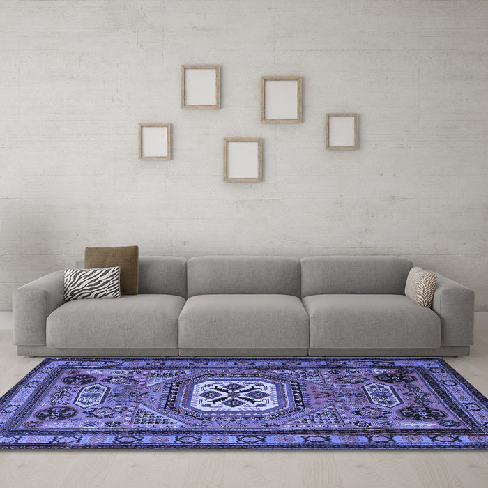 Machine Washable Persian Blue Traditional Rug in a Living Room, wshtr2208blu
