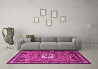 Machine Washable Persian Pink Traditional Rug, wshtr2208pnk