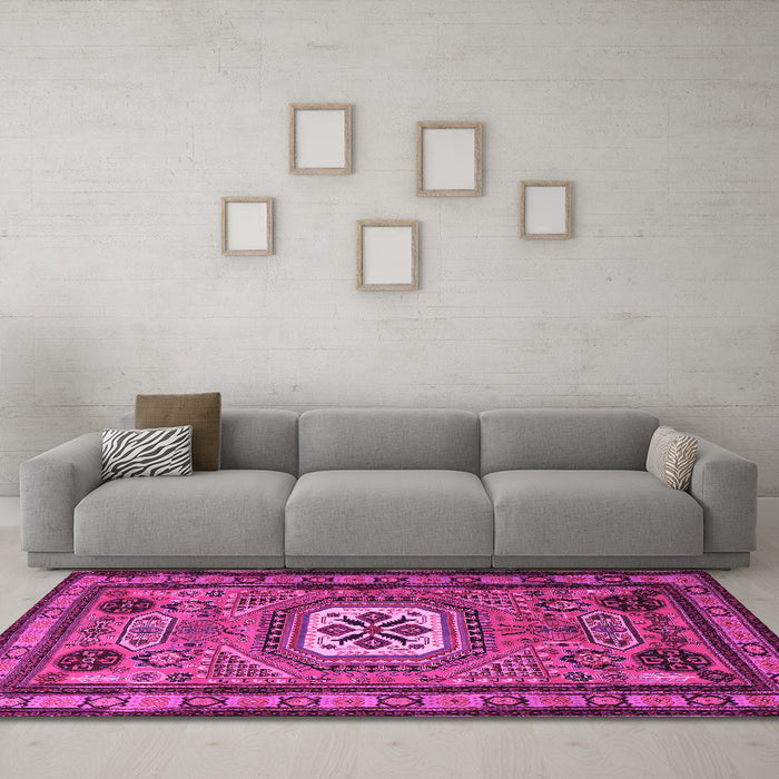 Machine Washable Persian Pink Traditional Rug in a Living Room, wshtr2208pnk