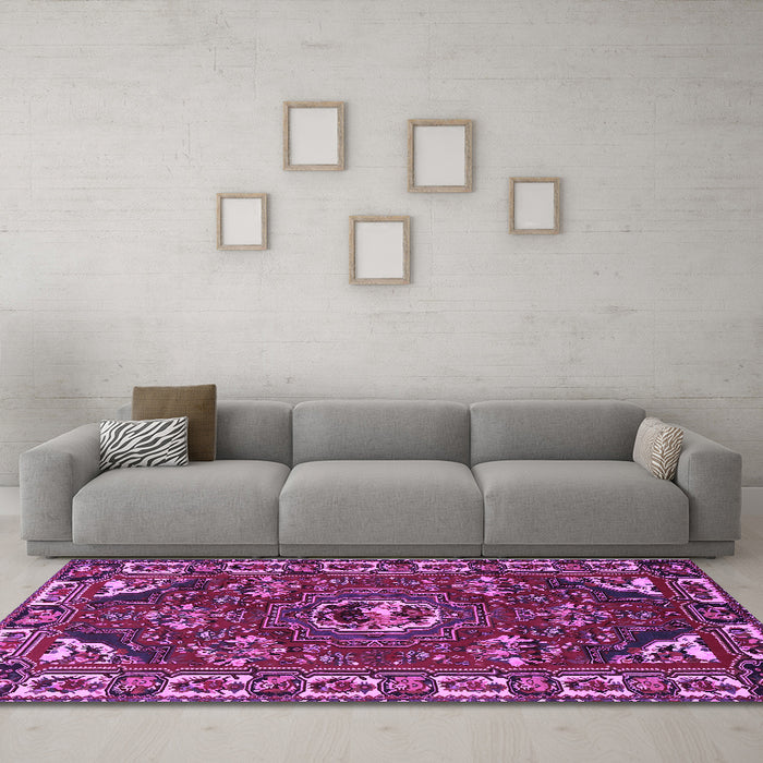 Machine Washable Persian Purple Traditional Area Rugs in a Living Room, wshtr2209pur