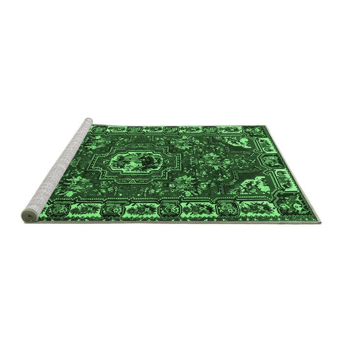Sideview of Machine Washable Persian Emerald Green Traditional Area Rugs, wshtr2209emgrn