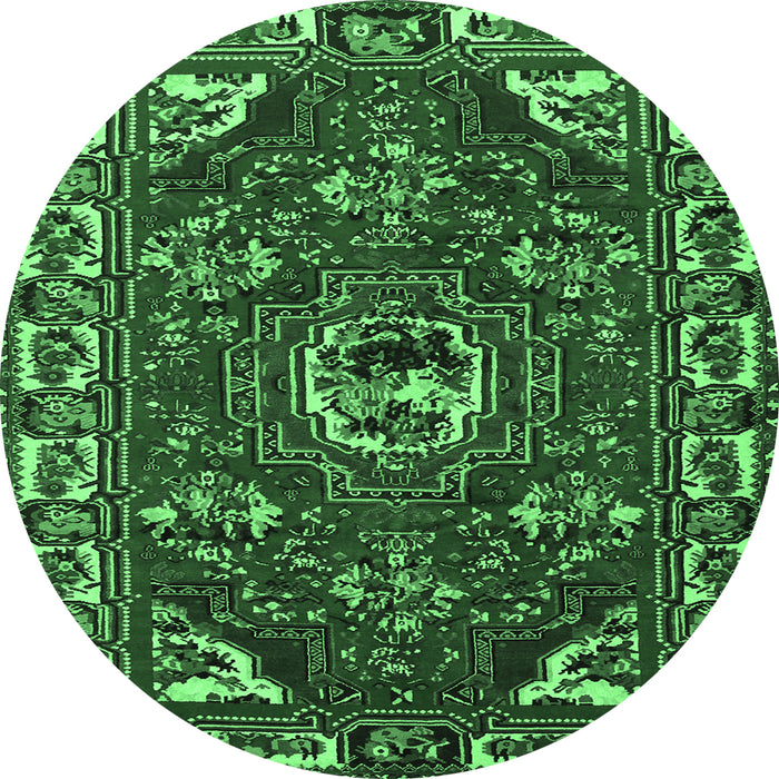 Round Machine Washable Persian Emerald Green Traditional Area Rugs, wshtr2209emgrn
