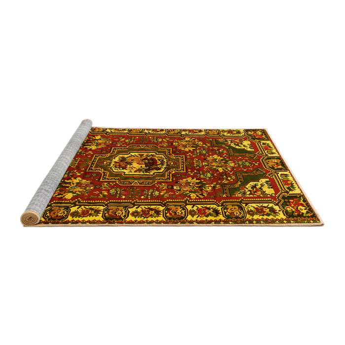 Sideview of Machine Washable Persian Yellow Traditional Rug, wshtr2209yw