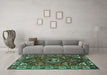 Machine Washable Persian Turquoise Traditional Area Rugs in a Living Room,, wshtr2209turq