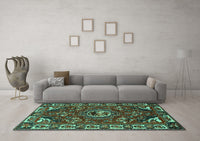 Machine Washable Persian Turquoise Traditional Rug, wshtr2209turq