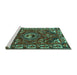 Sideview of Machine Washable Persian Turquoise Traditional Area Rugs, wshtr2209turq