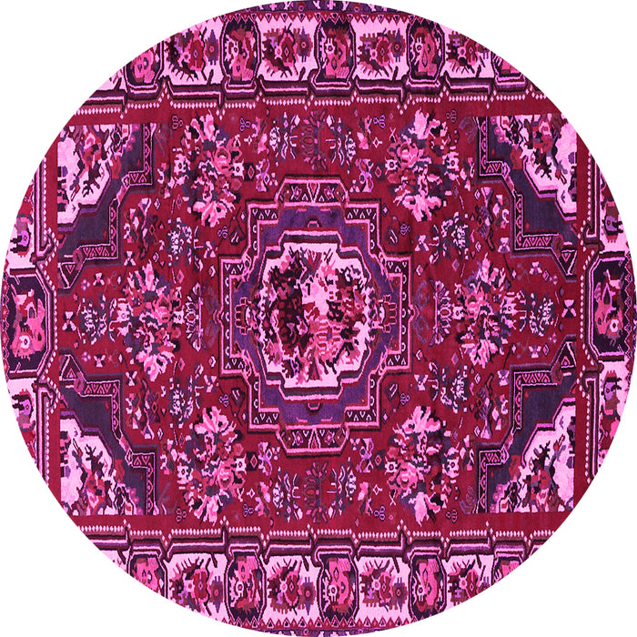Round Machine Washable Persian Pink Traditional Rug, wshtr2209pnk