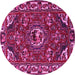 Round Machine Washable Persian Pink Traditional Rug, wshtr2209pnk