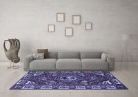 Machine Washable Persian Blue Traditional Rug, wshtr2209blu