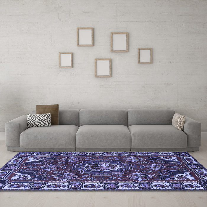 Machine Washable Persian Blue Traditional Rug in a Living Room, wshtr2209blu