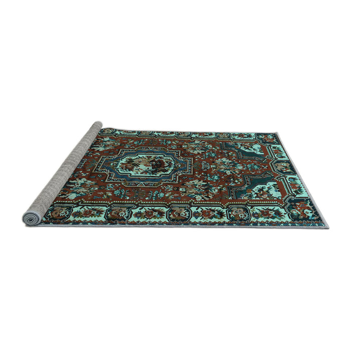 Sideview of Machine Washable Persian Light Blue Traditional Rug, wshtr2209lblu