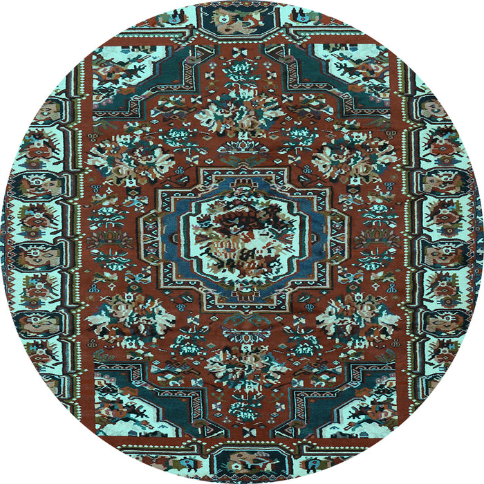 Round Machine Washable Persian Light Blue Traditional Rug, wshtr2209lblu