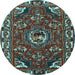 Round Machine Washable Persian Light Blue Traditional Rug, wshtr2209lblu