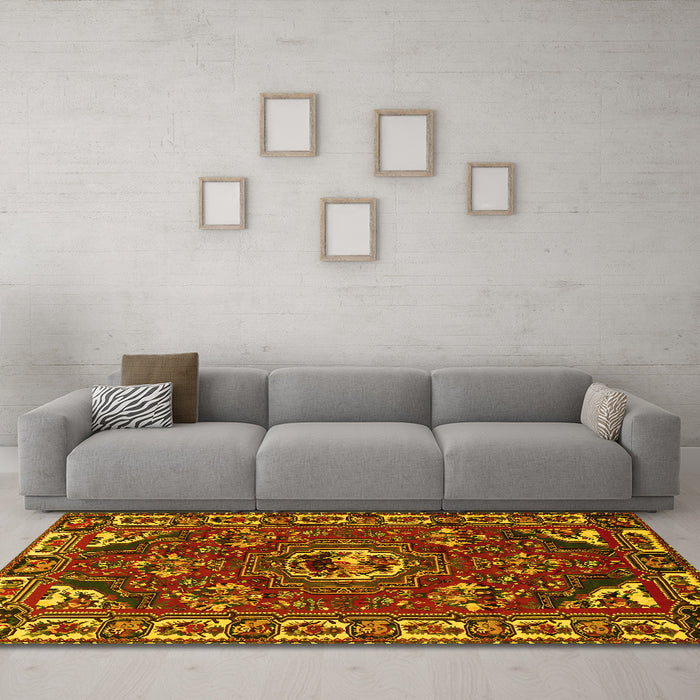 Machine Washable Persian Yellow Traditional Rug in a Living Room, wshtr2209yw