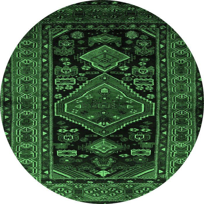 Round Machine Washable Persian Emerald Green Traditional Area Rugs, wshtr220emgrn