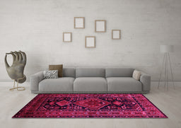 Machine Washable Persian Pink Traditional Rug in a Living Room, wshtr220pnk