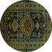 Round Persian Turquoise Traditional Rug, tr220turq