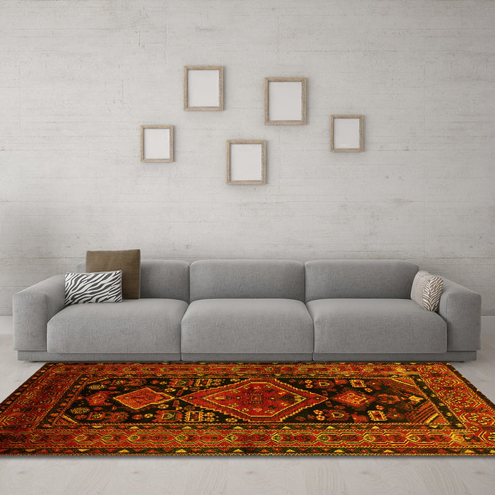 Machine Washable Persian Yellow Traditional Rug in a Living Room, wshtr220yw