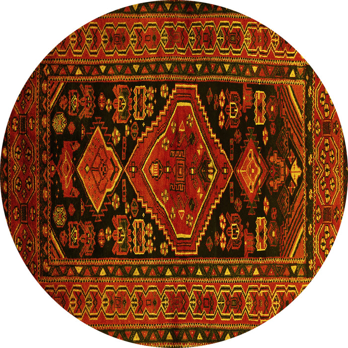 Round Machine Washable Persian Yellow Traditional Rug, wshtr220yw