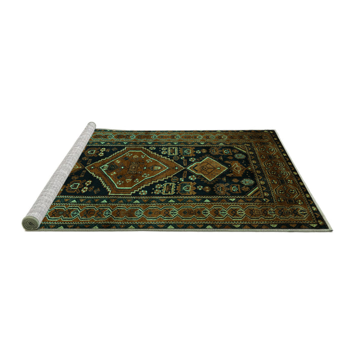 Sideview of Machine Washable Persian Turquoise Traditional Area Rugs, wshtr220turq