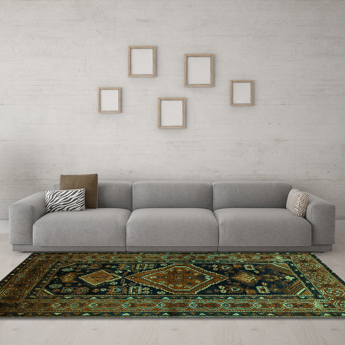 Machine Washable Persian Turquoise Traditional Area Rugs in a Living Room,, wshtr220turq