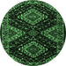 Round Machine Washable Persian Emerald Green Traditional Area Rugs, wshtr2210emgrn