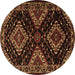 Round Persian Brown Traditional Rug, tr2210brn