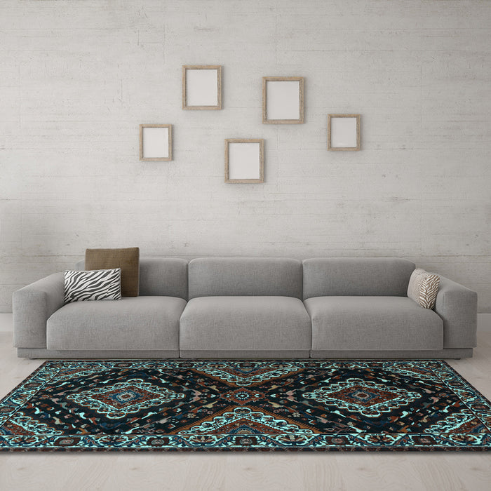 Machine Washable Persian Light Blue Traditional Rug in a Living Room, wshtr2210lblu